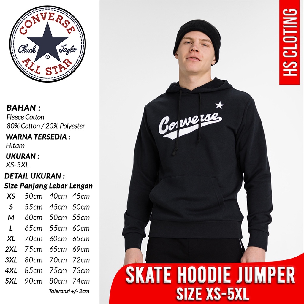 Jaket XS-5XL CONVERSE NOVA All Star Chuck Taylor Hoodie Jumper Bahan Katun Fleece Hitam Big Size Uku
