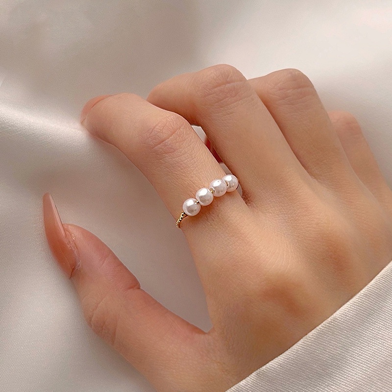 Cincin Manik-Manik Mutiara Unik Gaya Retro Untuk Wanita