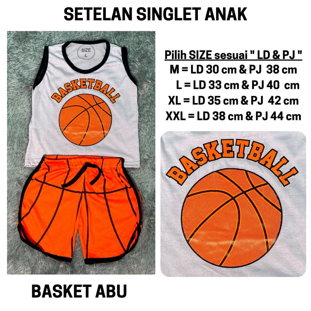 Setelan Anak Laki Laki Baju Kutung Stelan Lekbong Cowok Bola Basket Kaos Singlet Cowo Murah Harian Celana Pendek 3 4 5 6 Tahun Kode 101-101 BASKET ABU
