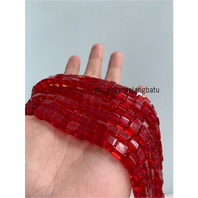 kristal Ceko kotak 6 x 6mm red QUARTZ crystal bening bross PREMIUM