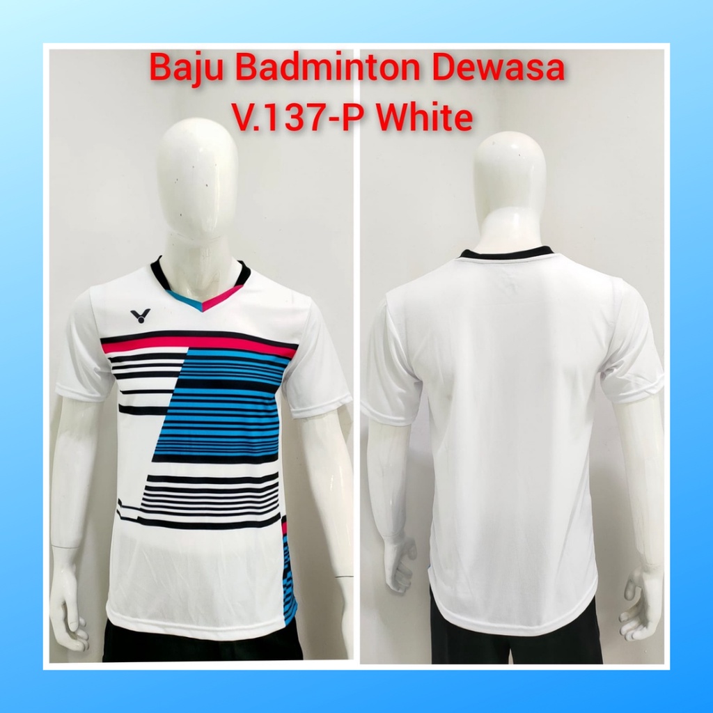 Kaos bulutangkis pria baju badminton atasan jersy wanita dewasa t-shirt outfit seragam kostum jersey olahraga casual suit pakaian jarsey oblong apparel sports jersi sudirman cup bulu tangkis V137 putih polos