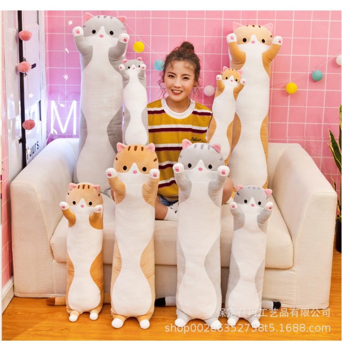 Boneka panjang kucing polos model guling bahan plush - 50cm abu