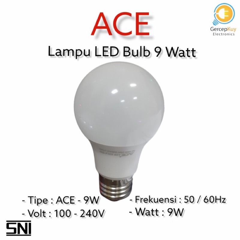 Lampu LED Bulb ACE Putih 9W / 9Watt Putih Garansi E27