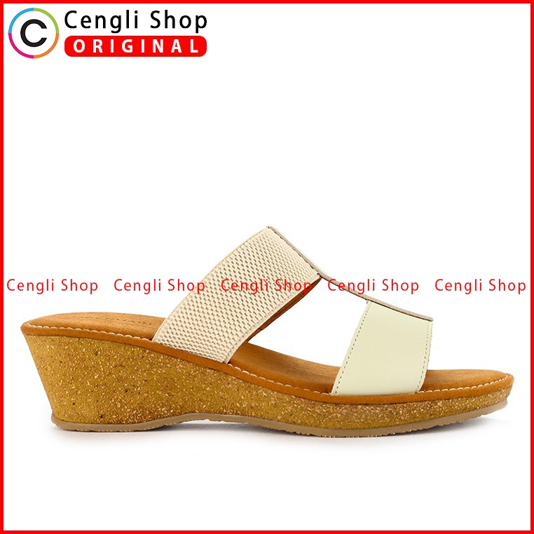 SANDAL WEDGES KULIT OBERMAIN WANITA ORIGINAL SLINGBACK ASLI PUTIH OW55