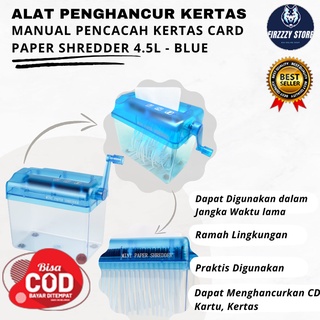 Alat Penghancur Kertas Manual / Pencacah kertas Card Paper Shredder 4.5L - Blue