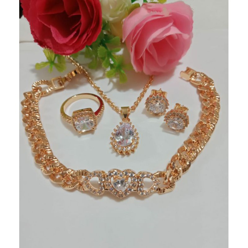 Fourfashion Set Perhiasan Wanita Batu Permata Mewah HH054