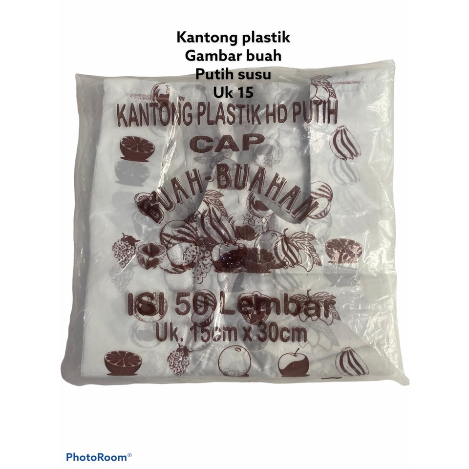 KANTONG PLASTIK/KANTONG KRESEK MOTIF BUAH  WARNA PUTIH SUSU UKURAN 15 DAN 24 TERMURAH