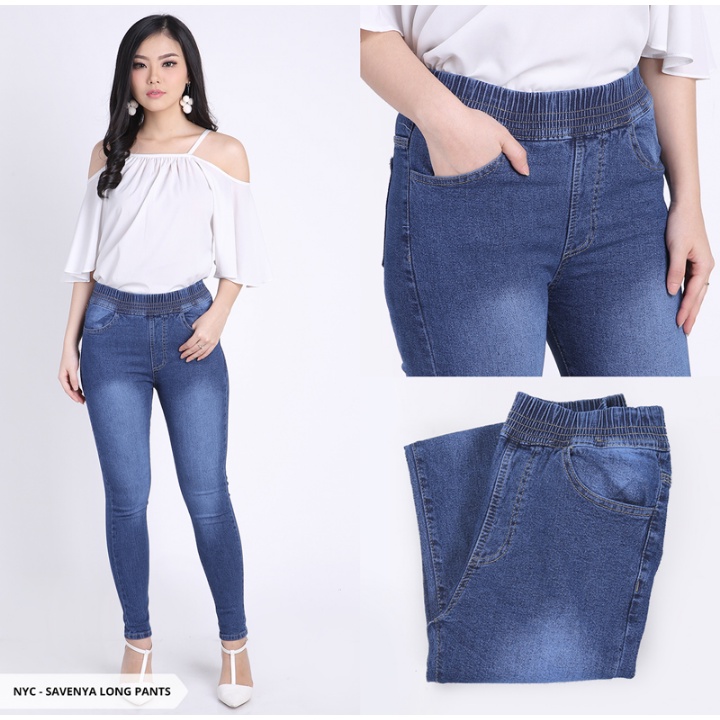 Celana jeans wanita Jumbo pinggang karet jumbo legging Denim/street/ngaret/premium terbaru