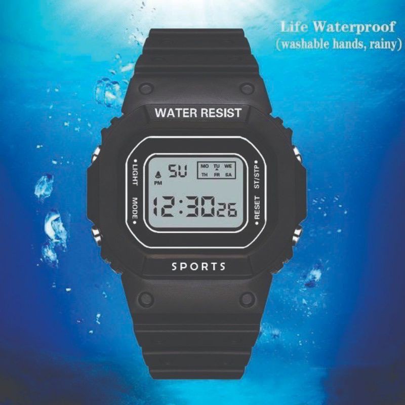 JAM TANGAN RUBBER DIGITAL SEGI DW-5600 GROSIR MURAH KARET SPORT LED PRIA WANITA COUPLE JF052