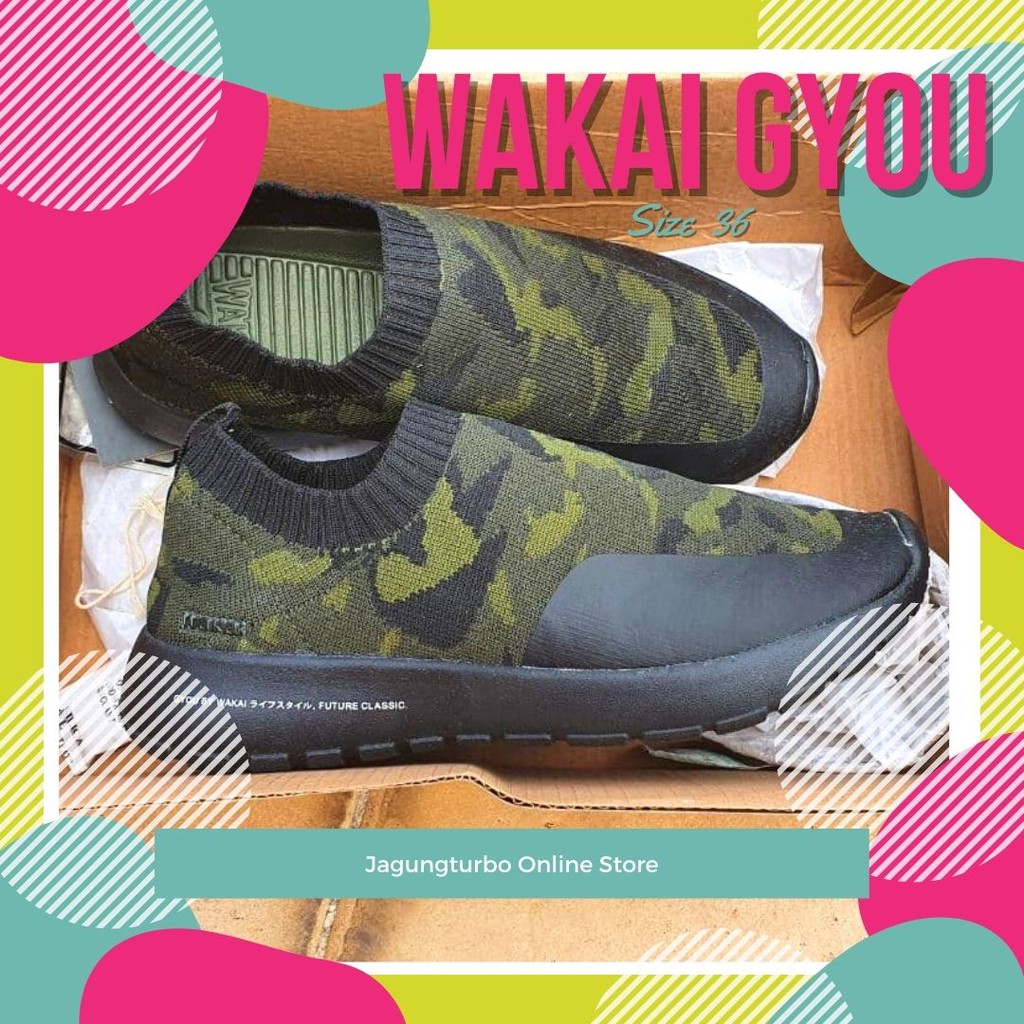 ORIGINAL Wakai GYOU SpecklesSlip On NEW Size 36 Black Army Dark Green wakai original murah wakai arm