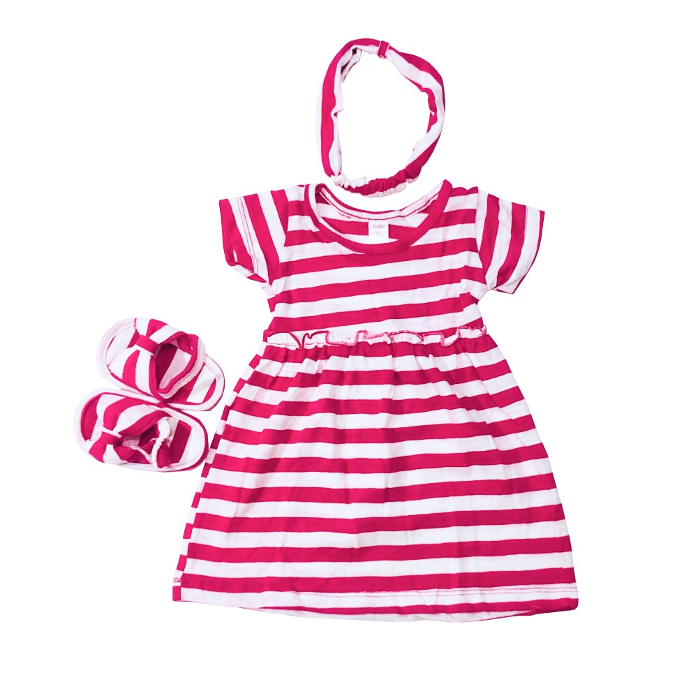 Ava 0-12 Bulan Dress Set Bayi / Dres Set Anak Bayi Little Koda - Toko Uwais Grosir-White Fanta Stripes