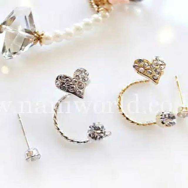 Anting 1 set jepit dan tusuk bentuk love