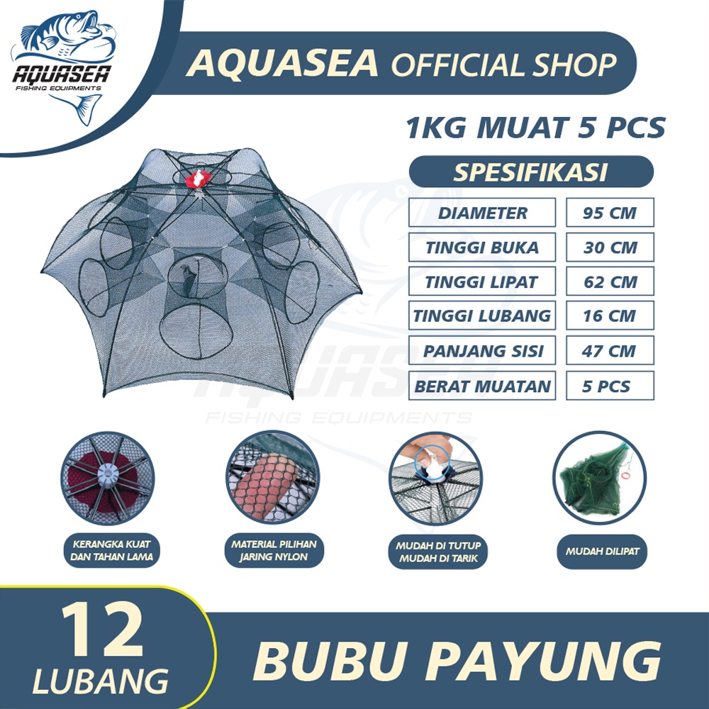 New AQUASEA - Payung Bubu 12 Lubang Jaring Jebakan Perangkap Udang ikan Kepiting Model Payung 12