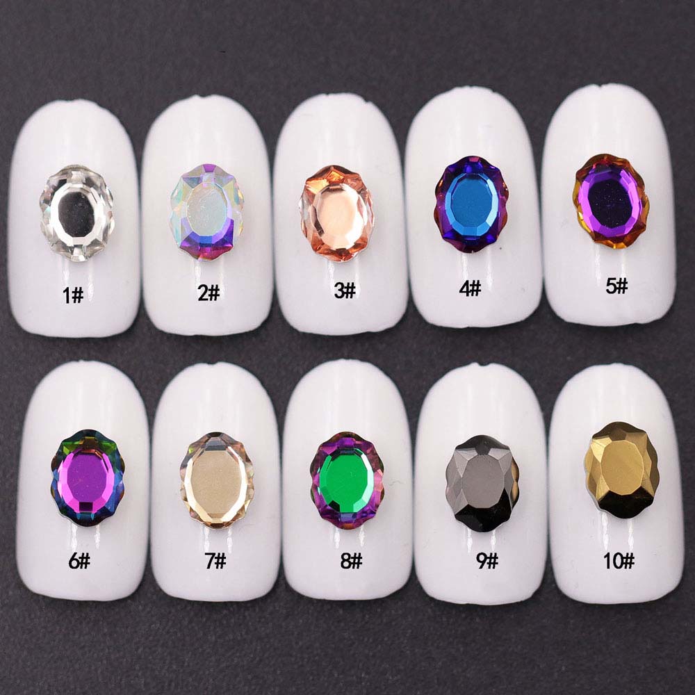 10pcs Batu Permata Kristal Berlian Imitasi Bentuk Oval 3D Untuk Dekorasi Nail Art