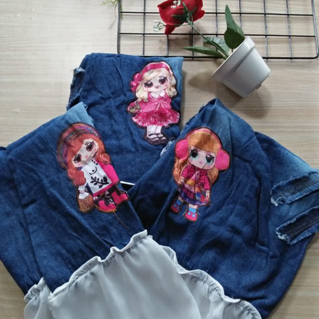 Rok jeans tutu anak led musik 4-7 tahun