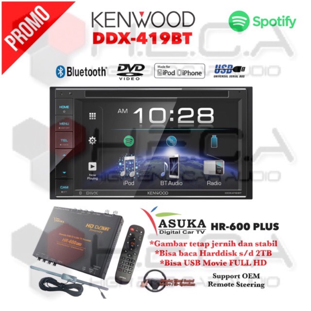 Kenwood DDX-419BT Head Unit DDX 419 BT Tape Mobil Double Din & TV Tuner Digital ASUKA HR-600 PLUS