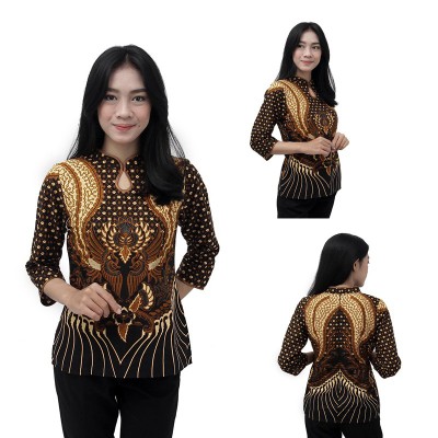 Blouse Batik Wanita Motif Merak Mahkota - Atasan Batik Modern - Size S-m-l-xl-xxl-3l-4l-5l - Kantor