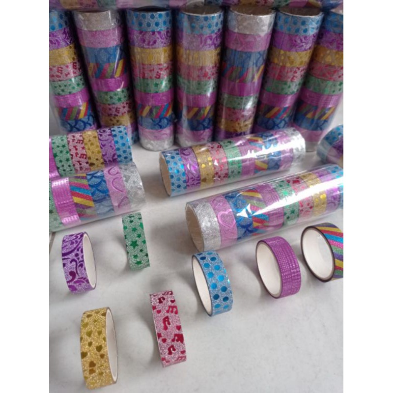 

10pcs Selotip Glitter Warna / Isolasi Glitter / Isolasi Warna Glitter