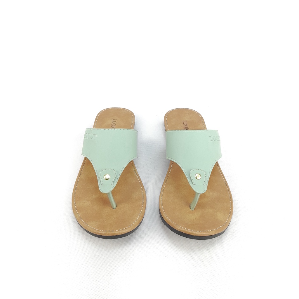 Sandal Wanita Jepit Kekinian Kulit Sintetis Motif Warna Pastel Sol Karet Anti Licin Look Up - OLIE