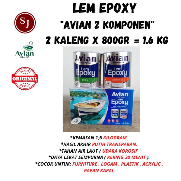 Lem Epoxy AVIAN 2 Komponen (Resin + Hardener) 1.6KG / EPOXY 1.6 KG