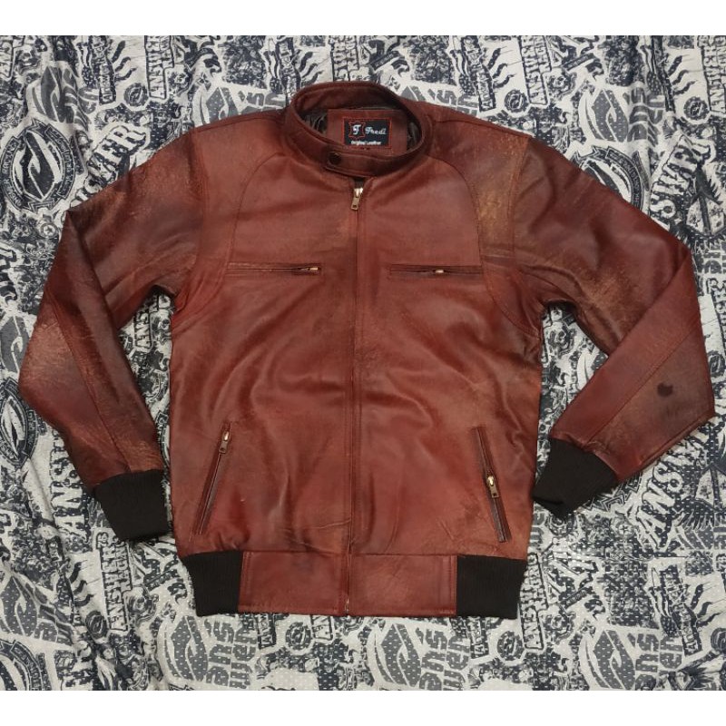Jaket pria kulit asli domba Garut bomber