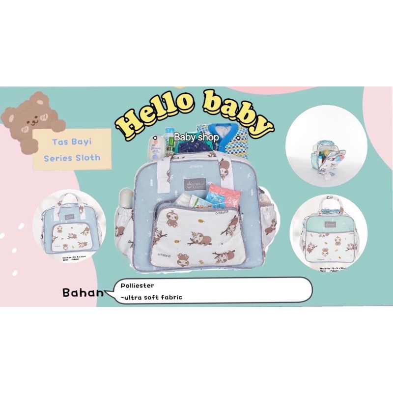 Omiland Tas Bayi Multifungsi Diaper Bag Kecil / Medium / Besar Saku Print Sloth Series - OB27151-2/28151-2/29151-2