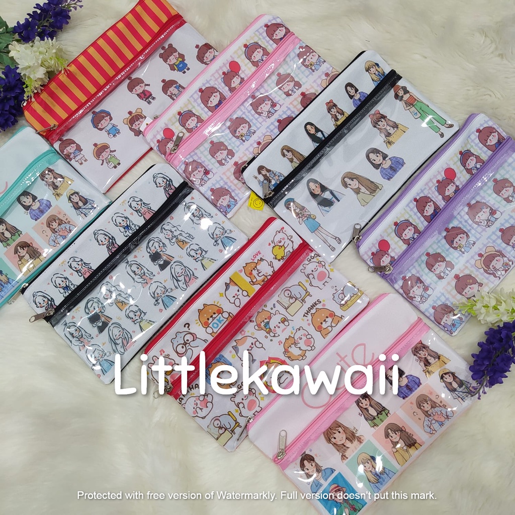 LK/ Tempat Pensil Case Pouch Cosmetic Transparan Remaja Wanita Girly Cute