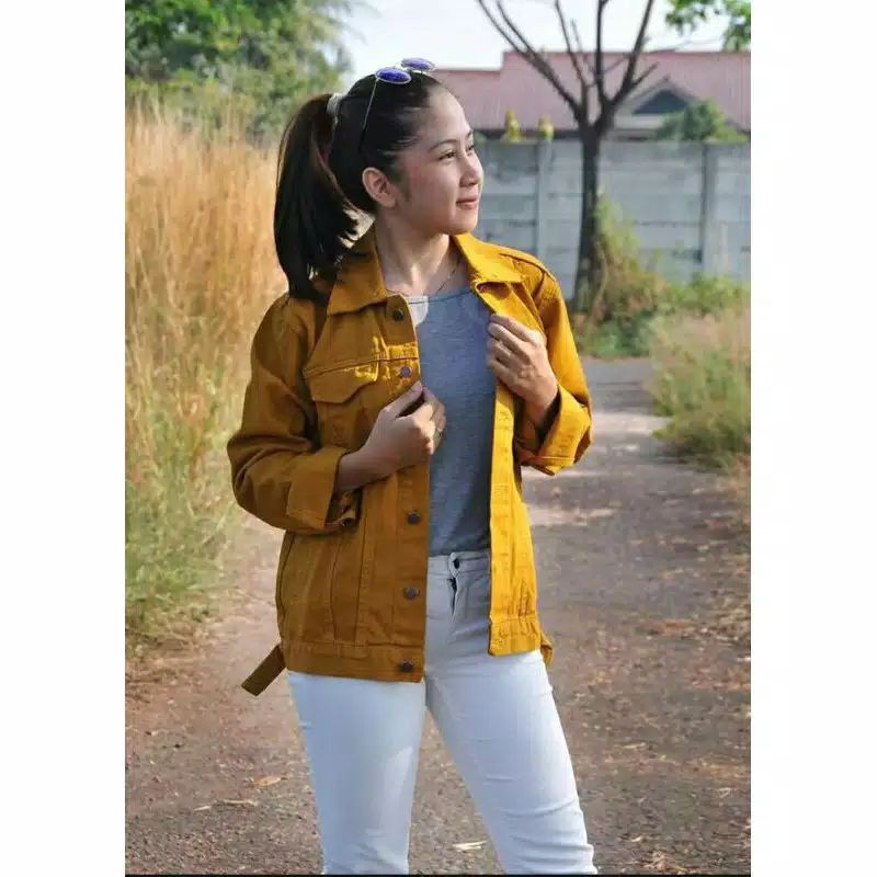 JAKET BIONDY JEANS DENIM JAKET JINS WANITA CEWEK TERBARU JAKET CEWE MURAH BIONDY JAKET-Mustard