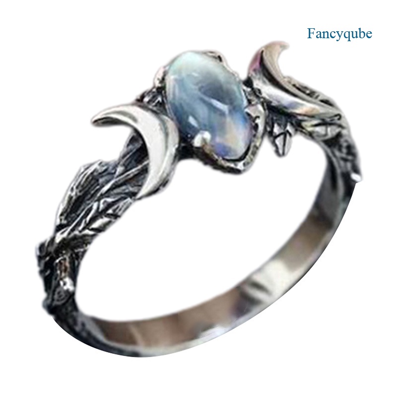 Fancyqube Cincin Manik-Manik Bulan Sabit Bahan 925 Sterling Silver Untuk Wanita