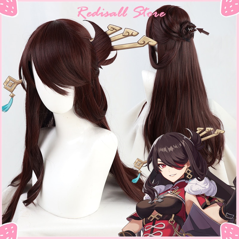 PREORDER Genshin Impact Beidou Cosplay Wig Dark Red Brown Hair Detached Buns Heat Resistant Adult Wo