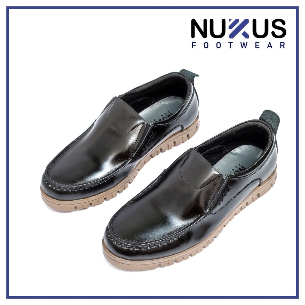 Nukus Sepatu Pria Casual Slip On Loafer Kulit Sapi Asli Hitam - NKL AMU