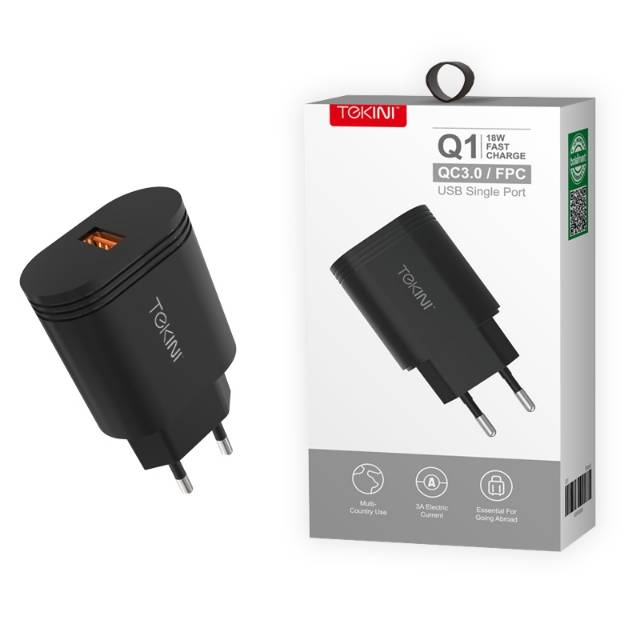 TRAVEL CHARGER TEKINI Q1 QC 3.0 ORI 100% FAST CHARGER GARANSI RESMI 1TAHUN