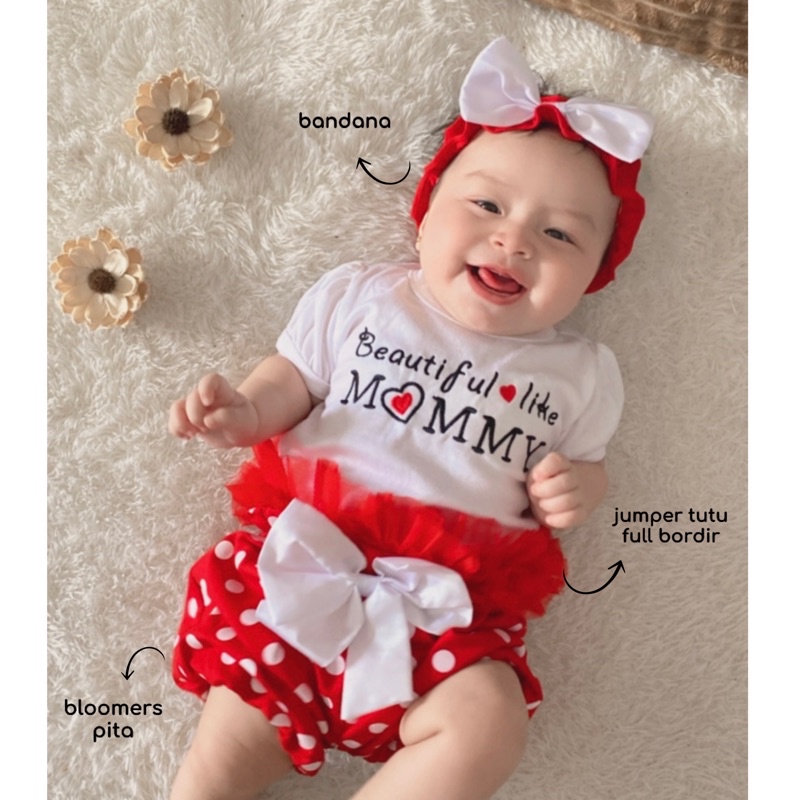 Beautiful Like Mommy Baju Jumper Bandana Pergi Lucu Fashion Anak Bayi Perempuan Cewek Terlaris Murah