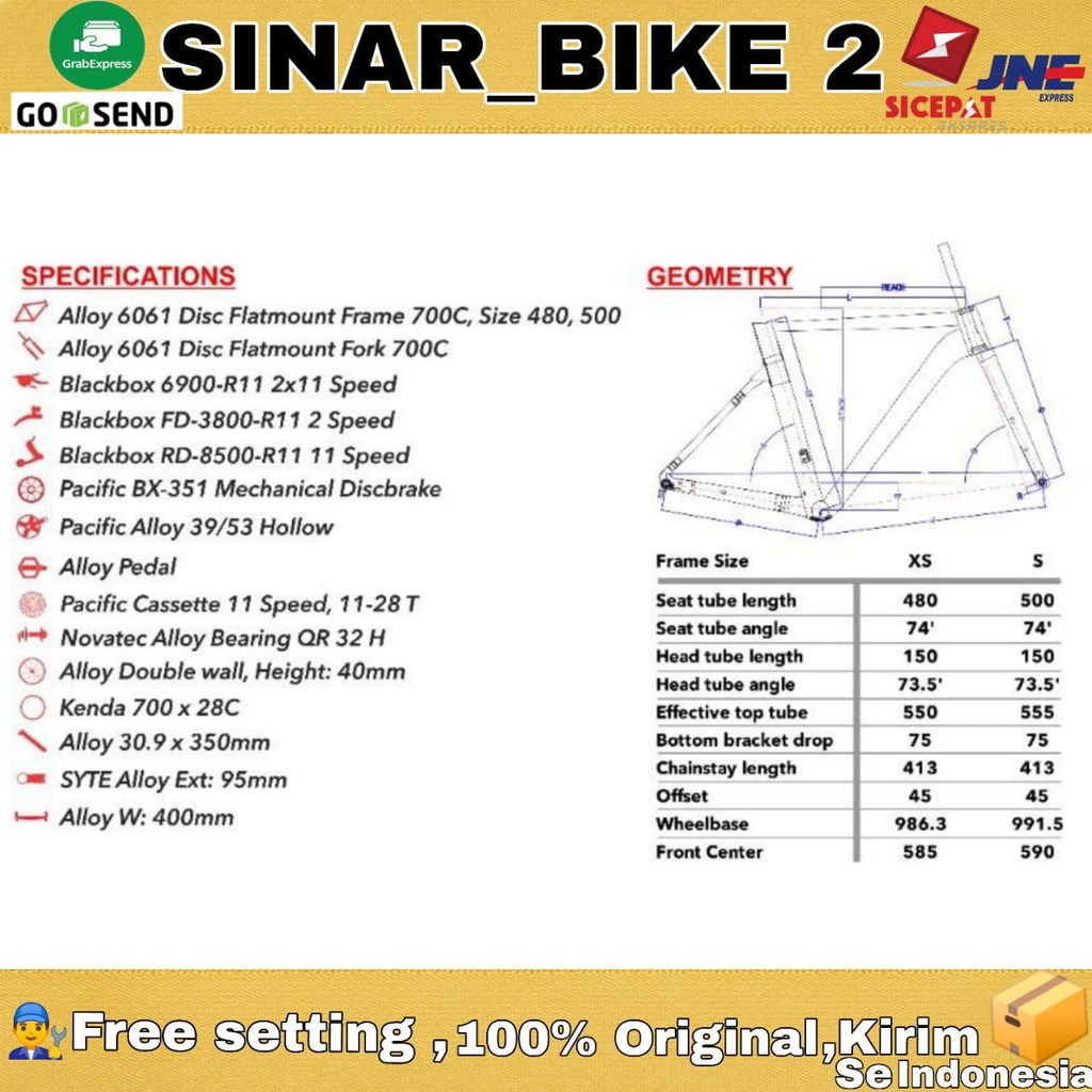 Sepeda Balap RoadBike 700C PACIFIC SPRINTER 5.0 Alloy 2x11Speed