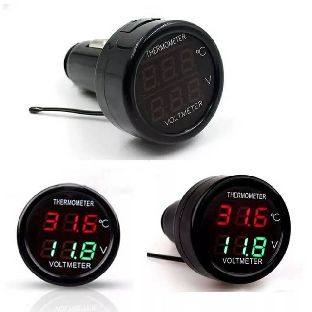 Pengukur Tegangan Volt Thermometer Suhu Meter Monitor Tegangan 12 V 24 V LED Display Tahan Air