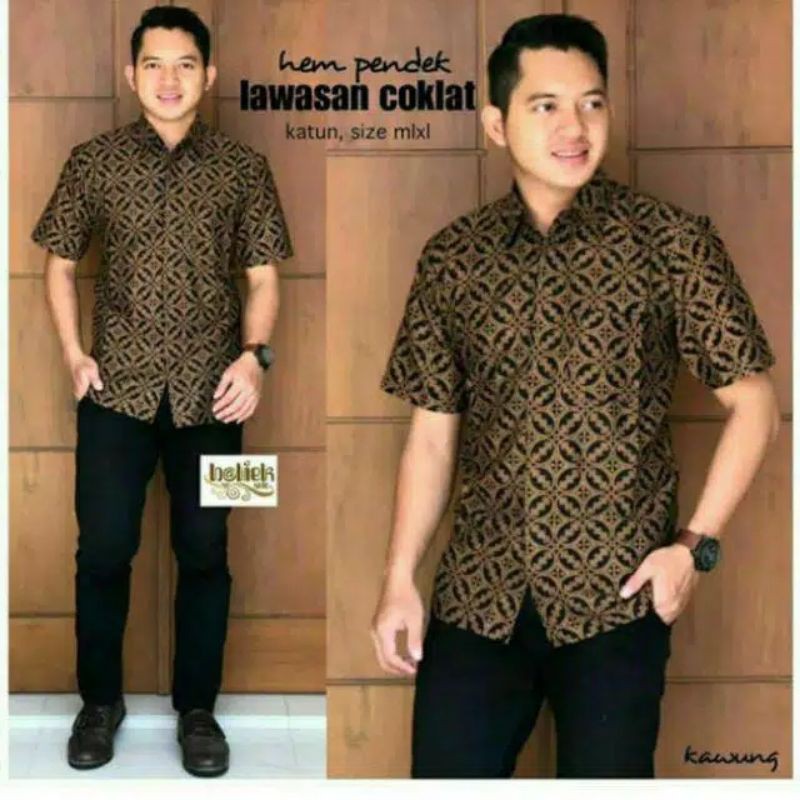 022 Zahira Batik HRB026 Kenongo Hem Kemeja Batik Pria Lengan Pendek  Katun Primis Halus M L XL