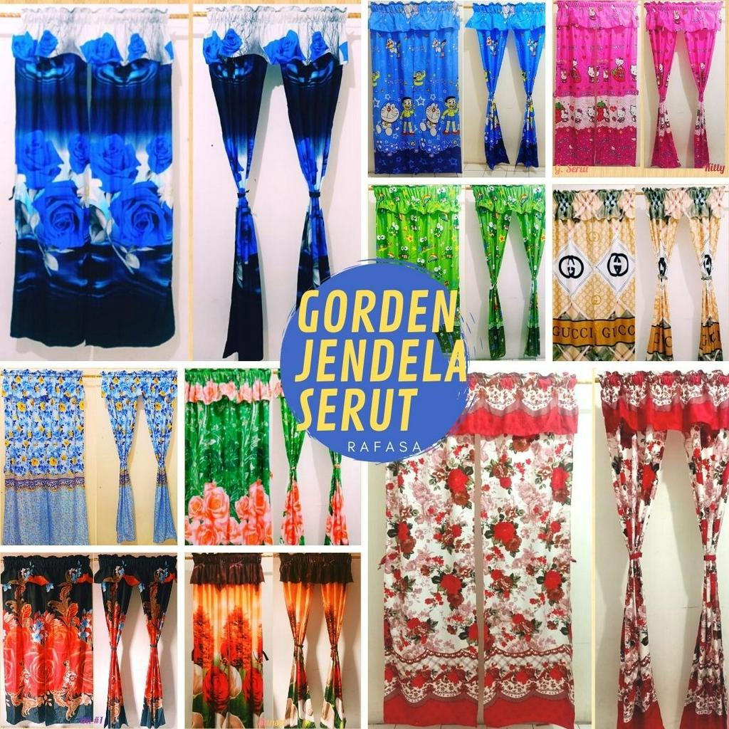 Gorden Jendela Serut Motif Bunga dan Hordeng Jendela Panjang Ikat Karakter Terbaru