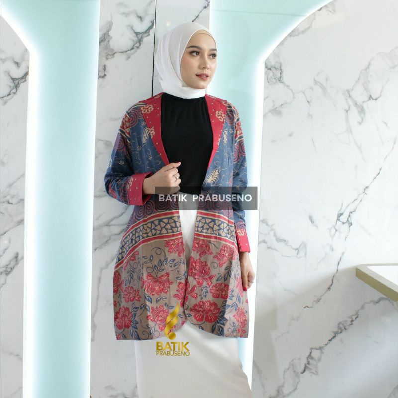 Almira Blazer Atasan Batik Wanita Baju Lengan Panjang Ori Original Prabuseno Elegan pakaian Casual B