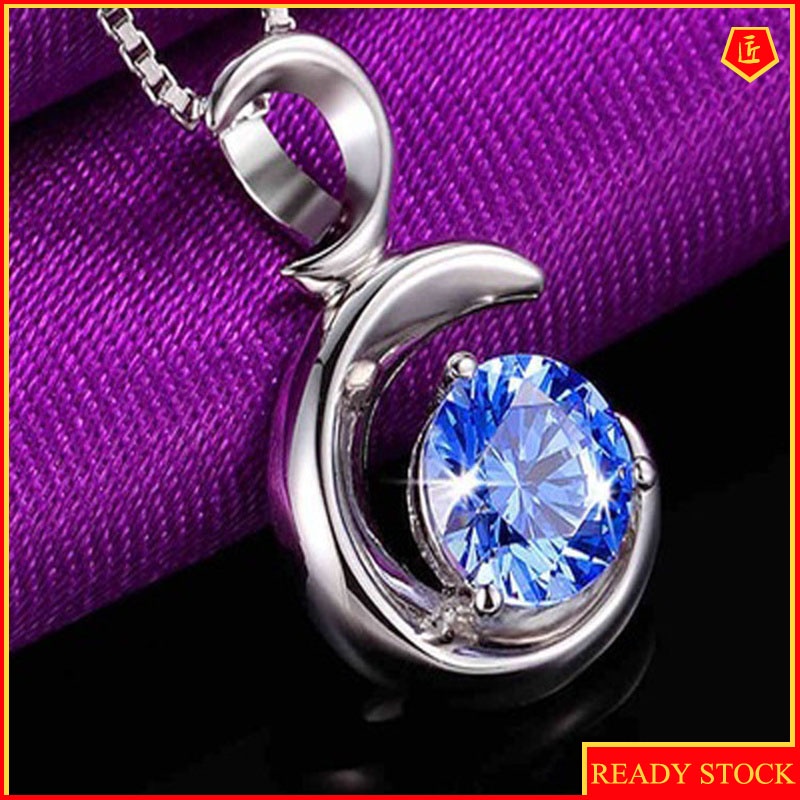 [Ready Stock]Silver Moon Sapphire Necklace Women's Fashion Accessories