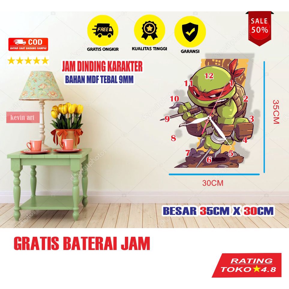 Jam Dinding Motif Kura Kura Ninja Turtles Karakter Terbaru 2022