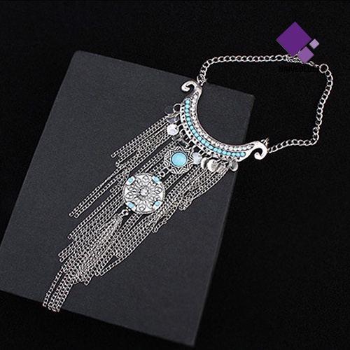 Kalung Choker Rantai Rumbai Panjang Turquoise Bahan Alloy Gaya Bohemian Untuk Wanita