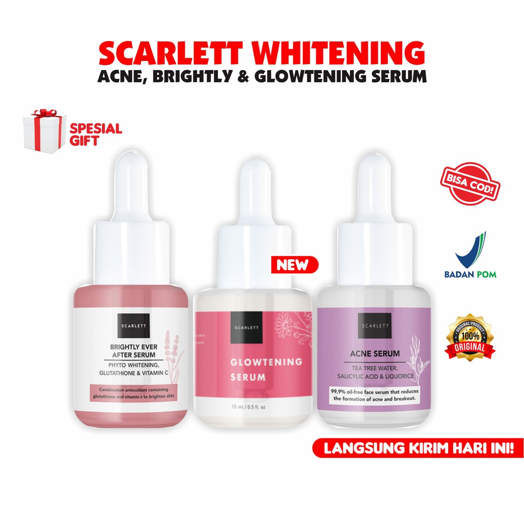 Scarlett Whitening Serum (Ready Glowtening) Acne Brightly Ever After Paket Scarlet Skarlet Original