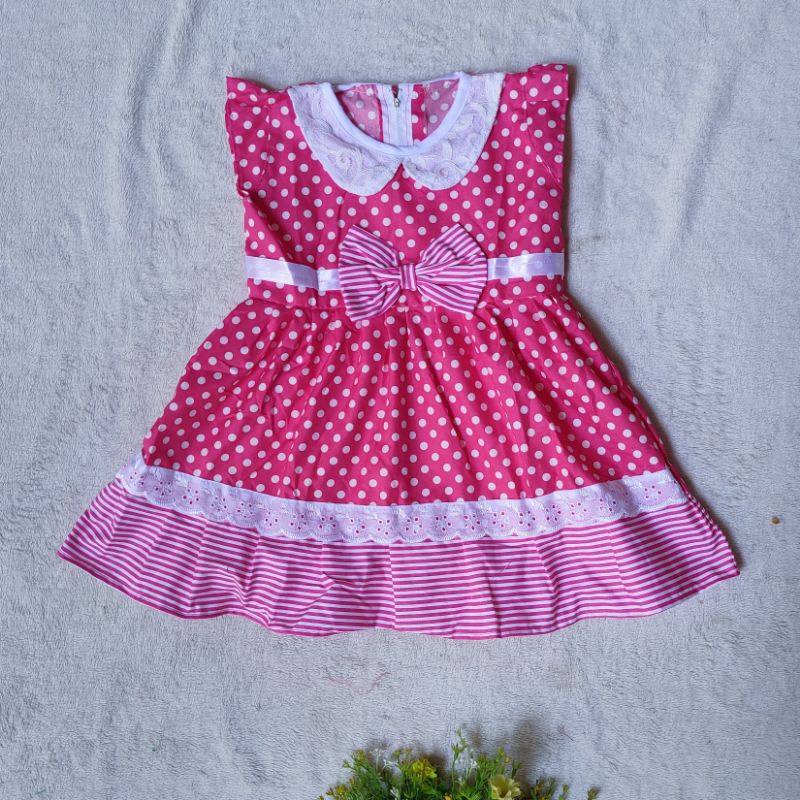 Dress anak 1 2 tahun gaun anak cewek perempuan lucu unik polka strip salur ( dress seruni stripolka )