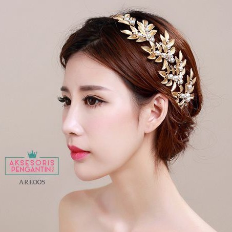 [BISA COD] HEADPIECE PENGANTIN AKSESORIS RAMBUT TIARA WEDDING GOLD ARE005