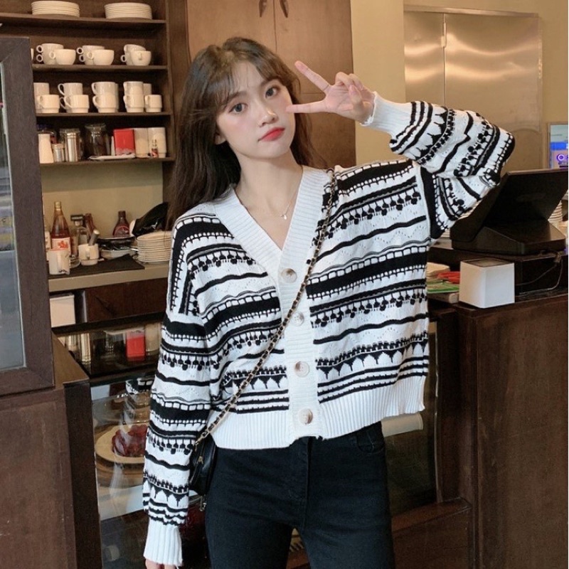 WTY Cardigan rajut wanita korea V-neck