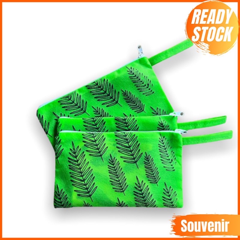 DOMPET SPUNBOND MURAH MOTIF DAUN HIJAU MUDA TERBARU TERLARIS POUCH KOSMETIK TERPOPULER READY SIAP KIRIM DS 20X12