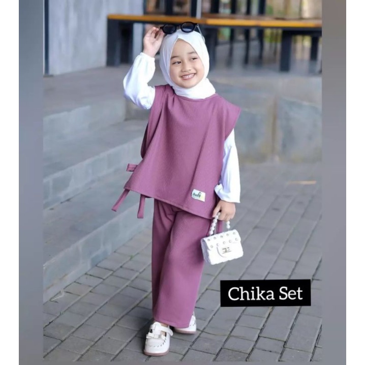 SETELAN ANAK 3 IN 1 USIA 7-8 TAHUN/CHIKA SET INNER/BAJU SET MUSLIM ANAK TERBARU/KIDS FASHION/FAR