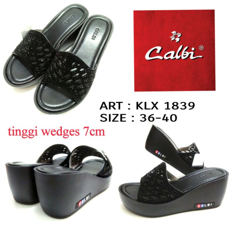 TERBARU SANDAL WEDGES WANITA ORIGINAL BY CALBI KLX 1839 WARNA HITAM SIZE 36-40