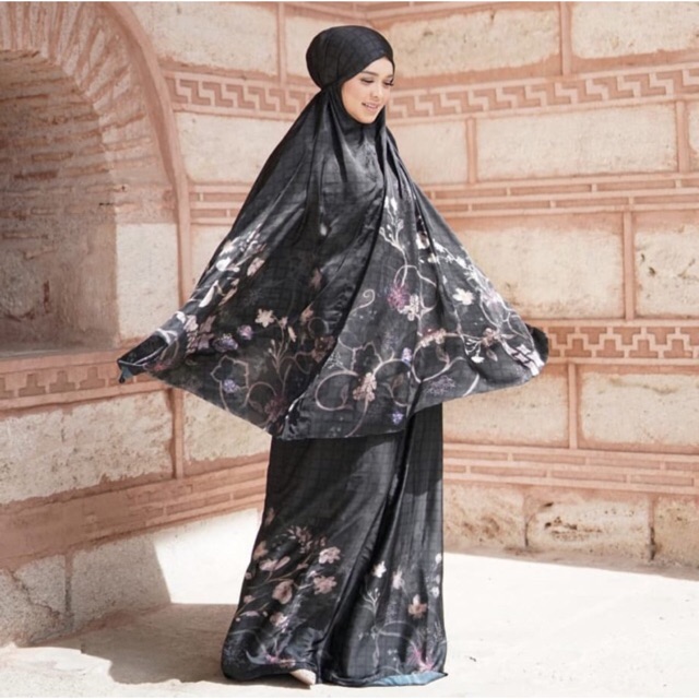 buttonscarves prayer robe asoka charcoal mukena