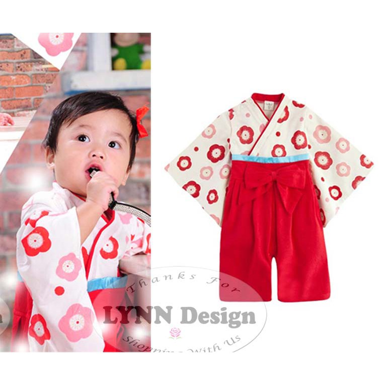 Setelan Kostum Kimono anak 2-7 tahun bunga merah_ Hadiah ulang tahun anak